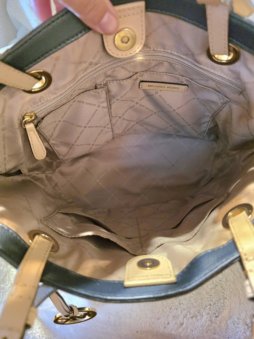 Michael Kors Black Leather Tote with Beige Straps